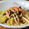 Spaghetti saumon celeri poireau algue orange